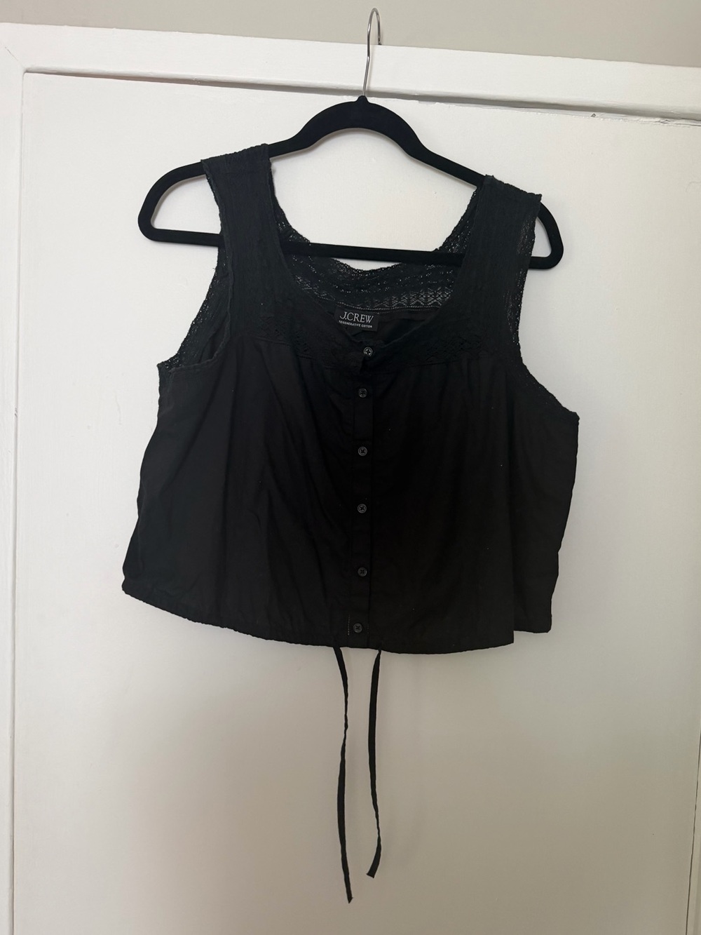 J. Crew Black Lace-Trim Button-Front Crop Top